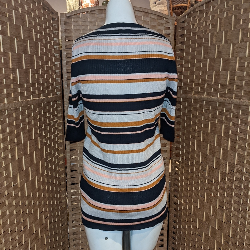 Lafayette 148 Striped Silk Blend Top Size Medium - Picture 2 of 8